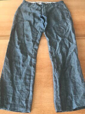 Enzo Tovare Dress Pants Men 40x31 Gray Mid Rise Linen Blend Pleated Stretch